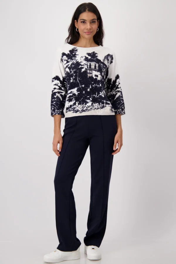 MONARI Dark Blue Abstract Pullover