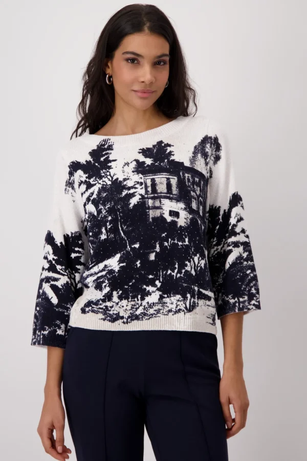 MONARI Dark Blue Abstract Pullover