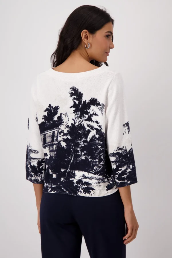MONARI Dark Blue Abstract Pullover