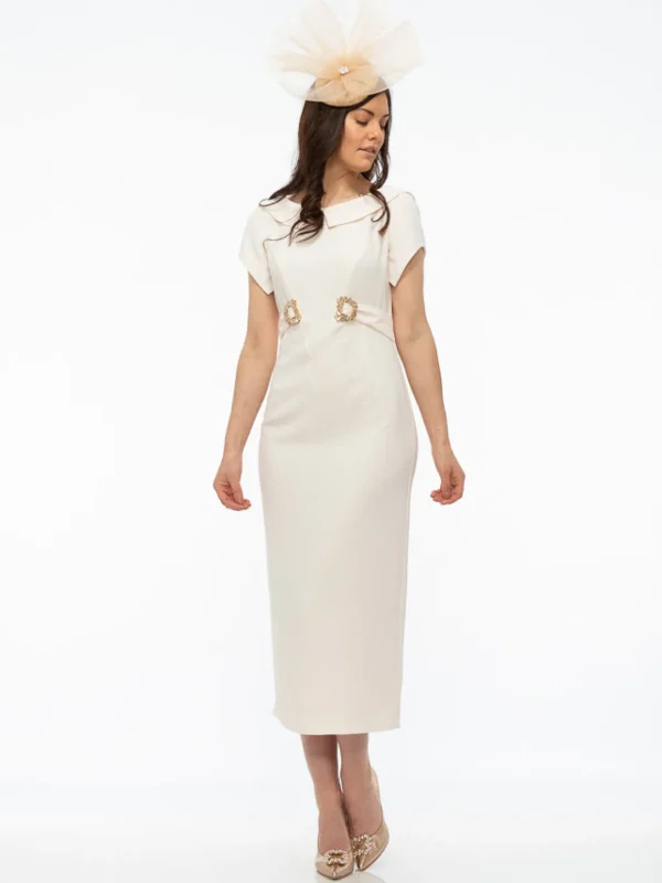 Paola Nude Dress With Diamante Buckle Detail
