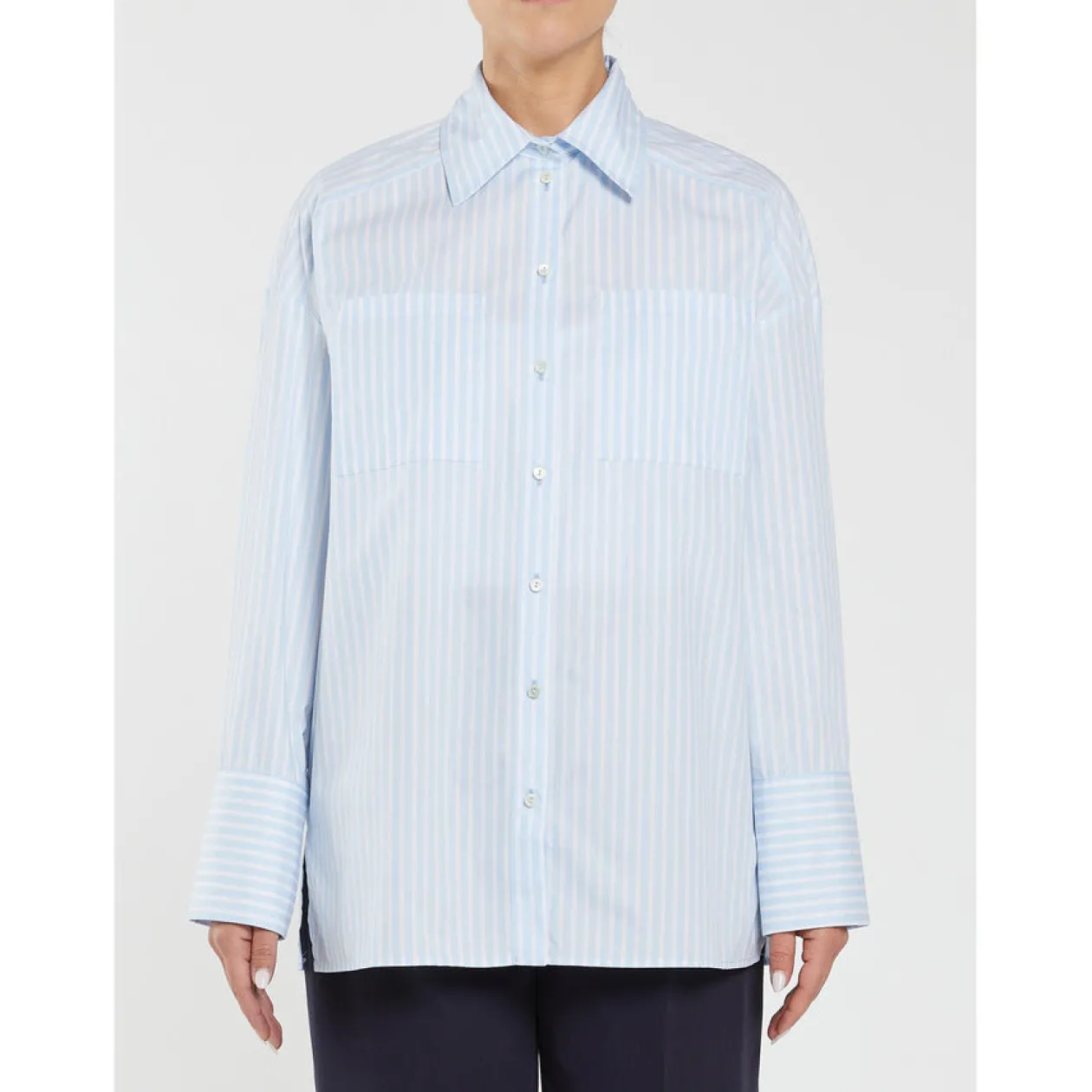 penny_black_white_amp_blu_0.webp PENNY BLACK White & Blue Striped Shirt